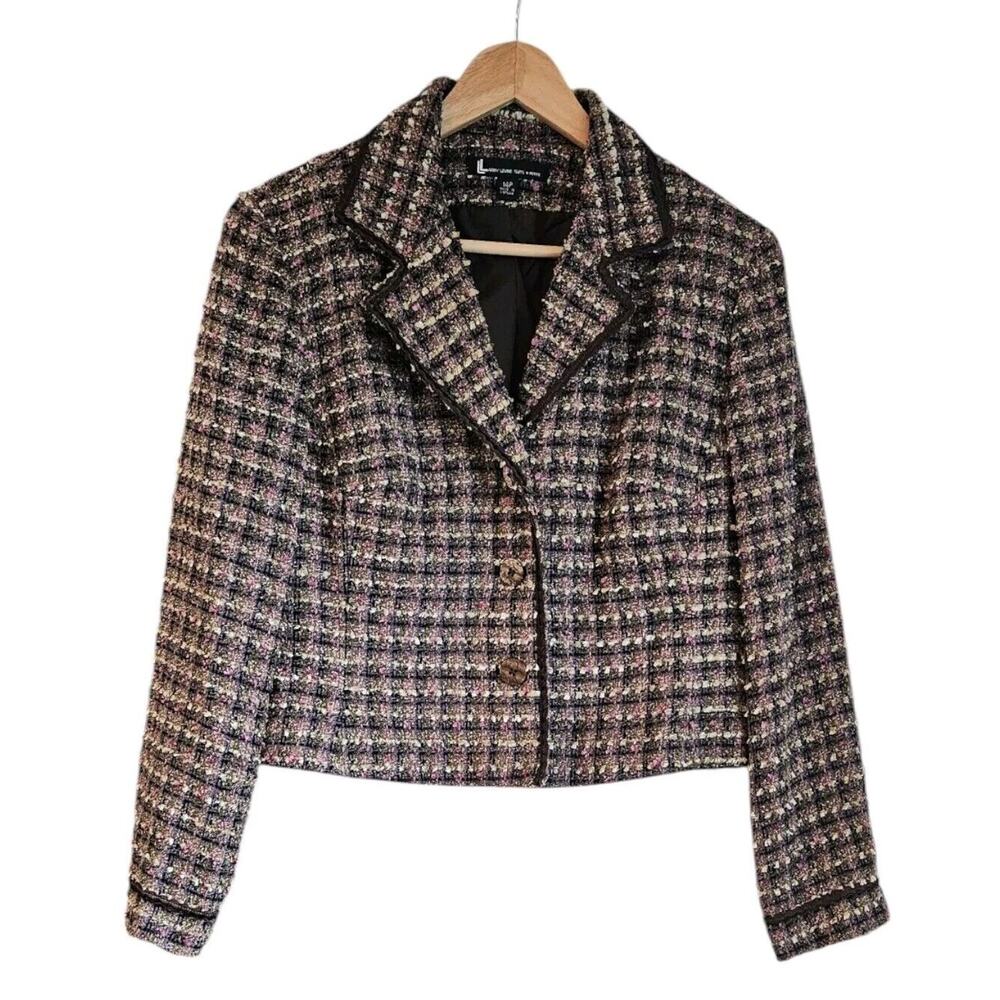 Larry Levine Womens 14/P Blazer Short Tweed Jacket Colorful Boucle Career